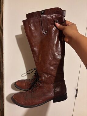 Born Tall Lace-Up Leather Boots in Brown